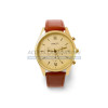 Montre design lisse (bracelet marron fond dore)
