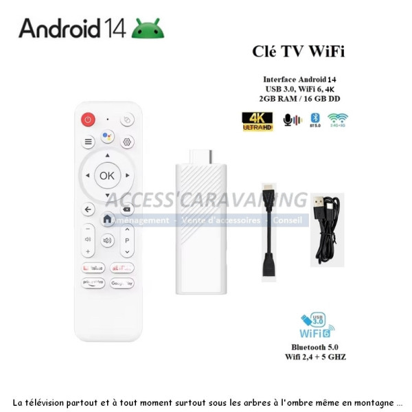 Cle TV Android 14 commande vocale (Version 2026) 2Go/16Go - DESTOCKAGE